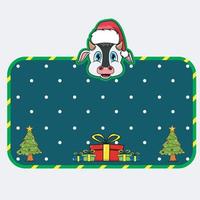 cartão de Natal e ano novo com design de personagens de vaca. cabeça animal usando chapéu de Natal. vetor