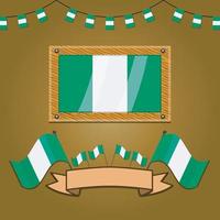bandeiras da Nigéria em moldura de madeira, etiqueta vetor
