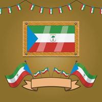 bandeiras da Guiné Equatorial na moldura de madeira, etiqueta vetor