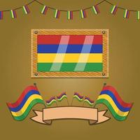 bandeiras da Maurícia na moldura de madeira, etiqueta vetor