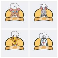 animais fofos chef definido, usando chapéu e tema culinário. design de personagens de urso, burro, girafa e pinguim, mascote, rótulo, ícone e logotipo. vetor