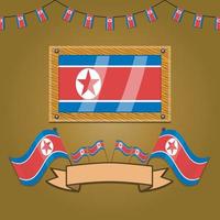 bandeiras da Coreia do Norte em moldura de madeira, etiqueta vetor
