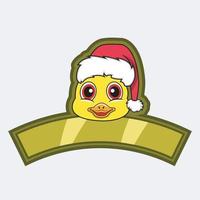 logotipo do personagem de cabeça de pato, ícone, marca d'água, distintivo, emblema e etiqueta com chapéu de Natal. vetor