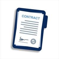 contrato de papel assinado. ícone de papel do contrato. papel de acordo na mesa branca com ilustração de sombra. vetor