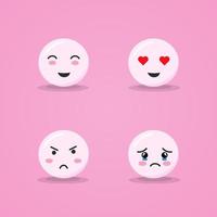 conjunto de emoções fofas. emoção de rostos rosados fofos apaixonados, chorando, com raiva e expressões faciais felizes vetor