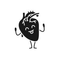 ícone de glifo de emoji de coração humano feliz. símbolo da silhueta. saúde do sistema cardiovascular. órgão interno saudável. espaço negativo. ilustração isolada do vetor