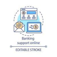 ícone do conceito on-line de suporte bancário. gerenciamento de contas bancárias online. serviço de banco remoto. ilustração de linha fina da ideia do sistema do cliente do banco. desenho de contorno isolado do vetor. curso editável vetor