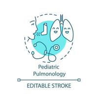 ícone do conceito de pneumologia pediátrica. dispositivo pneumologista. doenças do sistema respiratório. pulmões de criança. ilustração de linha fina de ideia de medicina respiratória. desenho de contorno isolado do vetor. curso editável vetor
