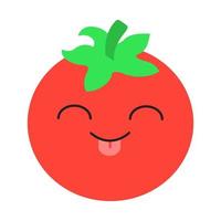 tomate bonito kawaii design plano personagem longa sombra. vegetal feliz com rosto sorridente e língua de fora. rindo comida. emoji engraçado, emoticon, sorriso. ilustração de silhueta isolada de vetor