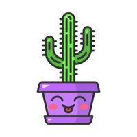 saguaro personagem de vetor kawaii bonito. cacto com uma cara sorridente. cactos domésticos envergonhados com a língua de fora. planta tropical lavada em vaso. emoji engraçado, emoticon. ilustração colorida isolada dos desenhos animados