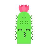 ícone de cor longa sombra de design plano de cacto ouriço. cacto com cara de beijo. echinopsis com olhos sorridentes e flores. cactos selvagens. planta feliz. planta de casa suculenta. ilustração da silhueta do vetor