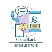 obter o ícone do conceito de retorno de chamada. ilustração de linha fina de ideia de feedback. sinal de símbolo de telefone. compromisso de reunião. visita ao consultório médico. desenho de contorno isolado do vetor. curso editável vetor