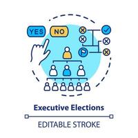 ícone do conceito de eleição. ilustração de linha fina de ideia de eleições executivas. hierarquia de autoridade. decisão pública. escolha do novo governo federal. desenho de contorno isolado do vetor. curso editável vetor