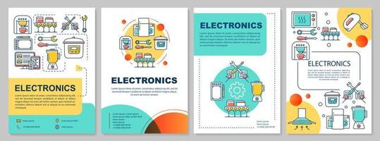 layout de modelo de folheto da indústria eletrônica. produção de tecnologia. folheto, livreto, design de impressão de folheto com ilustrações lineares. layouts de página de vetor para revistas, relatórios anuais, pôsteres de publicidade