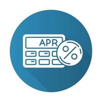 taxa de porcentagem anual ícone de glifo de sombra longa design plano azul. relatório financeiro. indústria da economia. planejamento de investimentos. pagando por crédito, empréstimo. rastreamento de abril. ilustração da silhueta do vetor
