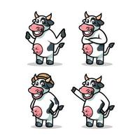 modelo de design de ilustração vetorial de mascote de vaca definido com fundo branco vetor