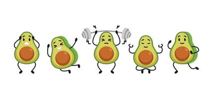 conjunto de desenho de mascote de fruta abacate fofa vetor