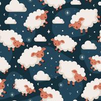 ovelhas e nuvens voando no céu vetor padrão sem emenda com lindos cordeiros e estrelas, bons sonhos. ilustração para crianças em um estilo cartoon plana