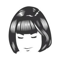 rosto de mulher com penteados vintage para ilustração de arte de linha vetorial cabelo curto. vetor