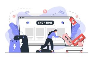 compras online, desconto, ilustração de conceito de personagem de vendas instantâneas vetor