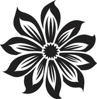 negrito flor monocromático floral emblema Grosso pétala fronteira Preto Projeto vetor
