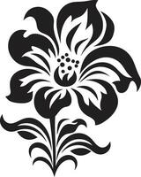 delineado Flor Preto Projeto rígido botânico Projeto monocromático emblema vetor