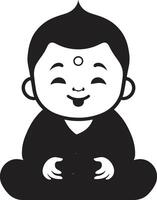 chibi serenidade Buda silhueta Buda felicidade Preto criança emblema vetor