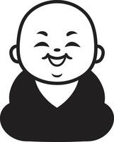 iluminado infantil Preto desenho animado criança serenidade sprite Buda emblema vetor