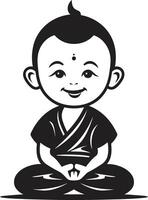 zen berçário Buda silhueta divino criança Preto desenho animado Buda vetor