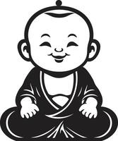 chibi Buda bênção emblema harmonioso mini monge Buda criança vetor