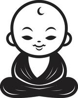 Buda bebê flor desenho animado criança Buda serenidade plantinha Preto vetor