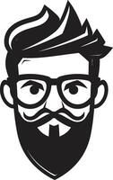 chique minimalista vibração hipster homem face desenho animado dentro Preto vintage urbano sofisticação desenho animado hipster homem face Preto vetor