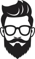 eclético chique hipster homem face desenho animado dentro Preto retro silhueta desenho animado hipster homem face Preto vetor