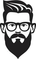 artístico bigodes hipster homem face desenho animado dentro Preto retro chique desenho animado hipster homem face Preto vetor