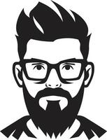 vintage boêmio vibração hipster homem face desenho animado dentro Preto contemporâneo artístico torção desenho animado hipster homem face Preto vetor