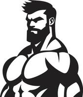 Academia heróico persona desenho animado caricatura fisiculturista dentro Preto poderoso músculo fusão Preto do caricatura fisiculturista vetor