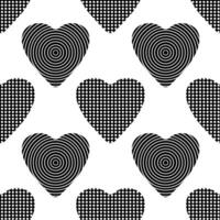 desatado padronizar com Preto geométrico corações ilustração. fundo com corações com abstrato e polca ponto padronizar. vetor