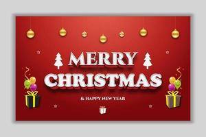 cartão vermelho de feliz natal e efeito de texto 3D vetor