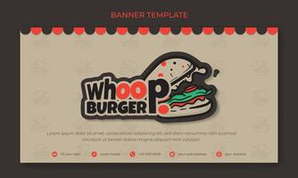 bandeira modelo com desenho animado hamburguer e texto Projeto para rua Comida propaganda Projeto vetor