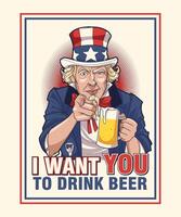 Eu quer você para beber Cerveja vintage ilustração Projeto vetor