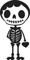funky osso mascote fofa amigáveis esqueleto companheiro Preto vetor