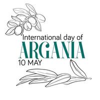 internacional dia do argania celebração Projeto com a argan óleo. mão desenhando linha argan óleo nozes com plantar ilustração. internacional dia do argania celebração poster Projeto vetor