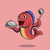 chefe de cozinha peixe mascote desenho animado pode estar usava Como mascote ou parte do logotipo. mar Comida logotipo Projeto. vetor