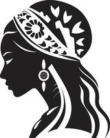 divino linhas Preto para mulher face sussurros do sabedoria tribal mulher face emblema dentro Preto vetor