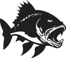 noir piranha ataque Sombrio com intrincado piranha embaixo da agua ameaça emblema lustroso Preto para uma cativante vetor