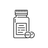 farmacia drogas pílulas recipiente fino linha ícone vetor