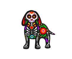 mexicano dia do morto, cachorro animal com açúcar crânio vetor