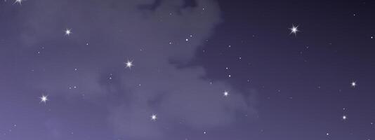 noite céu com nuvens e muitos estrelas vetor