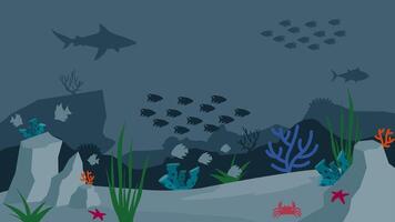 plano panorama ilustração do embaixo da agua com peixes e coral recifes vetor