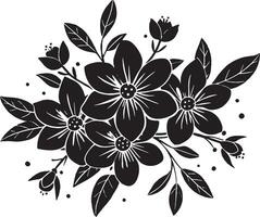 Preto e branco ilustração do uma ramalhete do flores com folhas. vetor